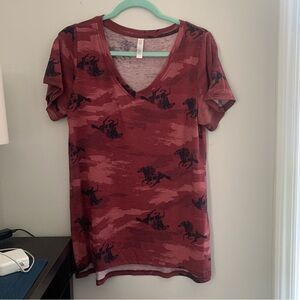 LuLaRoe Camo V-neck Horse Print T-Shirt